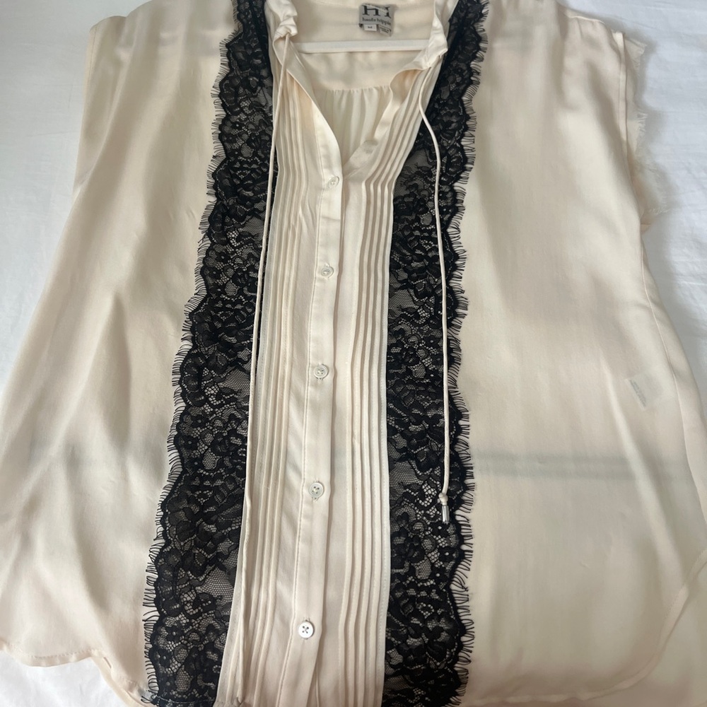 Haute Hippie Cream Chemise with Black Lace Trim